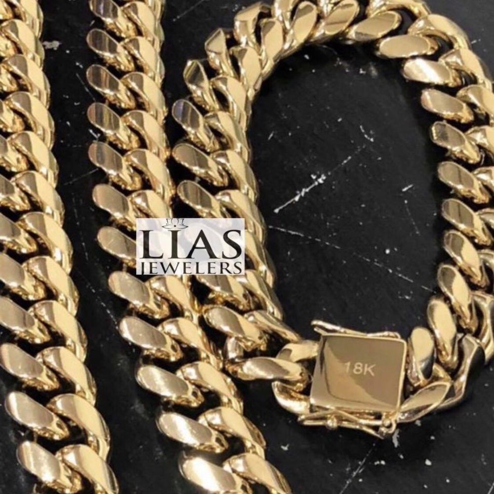 New 18k yellow gold filled Cuban link chain and bracelet
